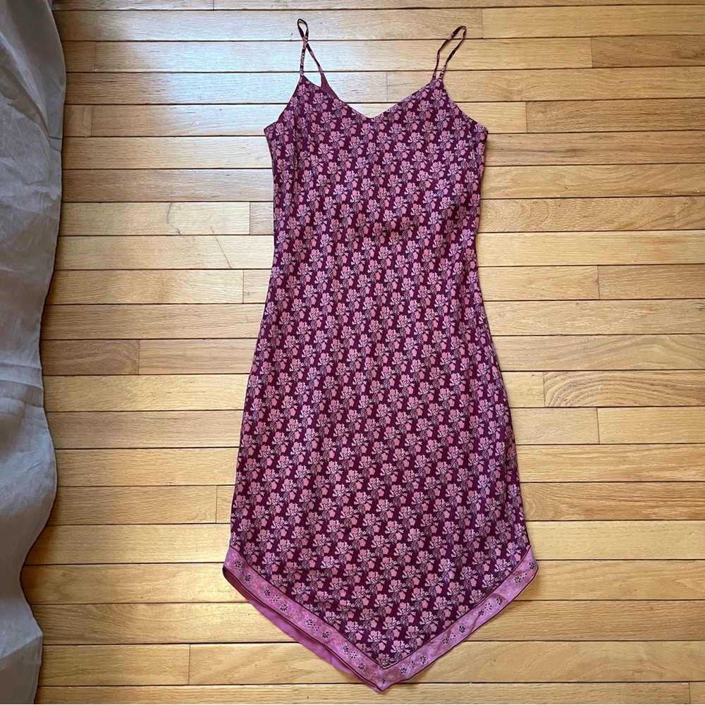 Vintage Real Silk Maroon Floral Slip Dress